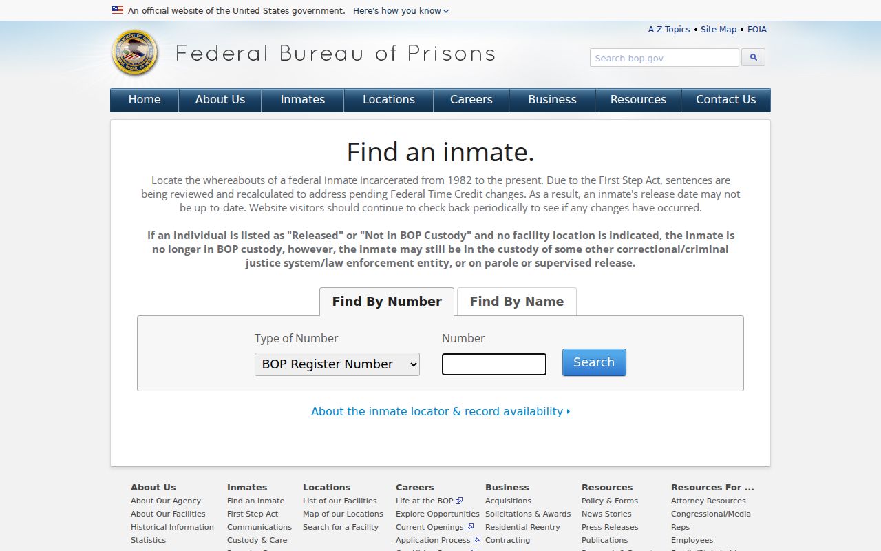 Federal inmate locator for custody after a Webster County arrest