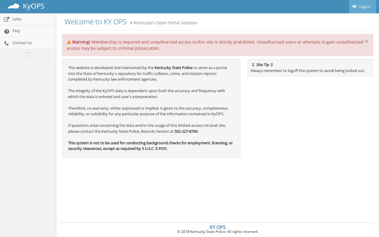 Restricted KyOPS portal related to Webster County arrest reporting