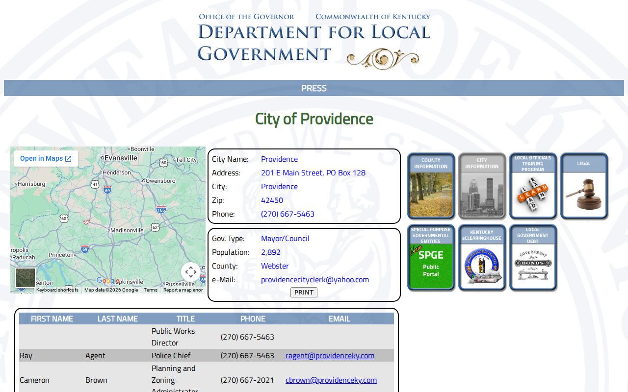 Providence criminal records official Kentucky city profile