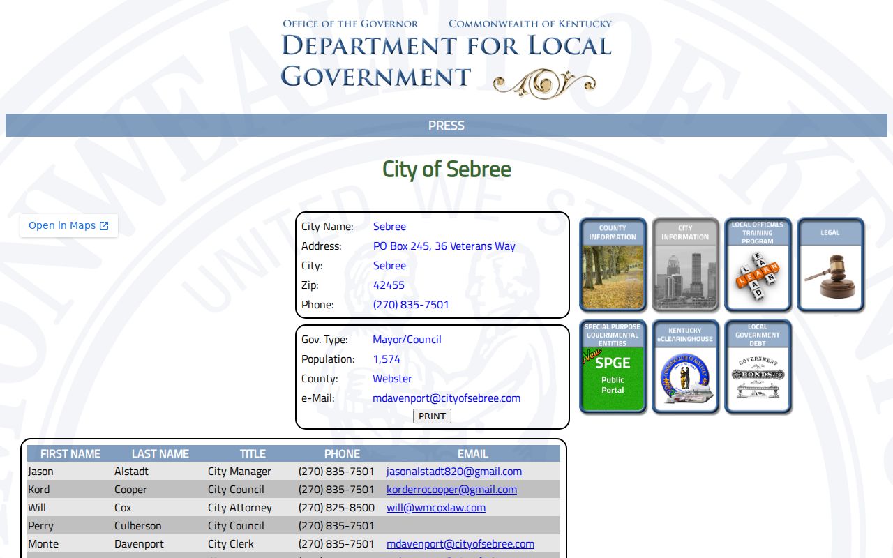Sebree criminal records official Kentucky city profile