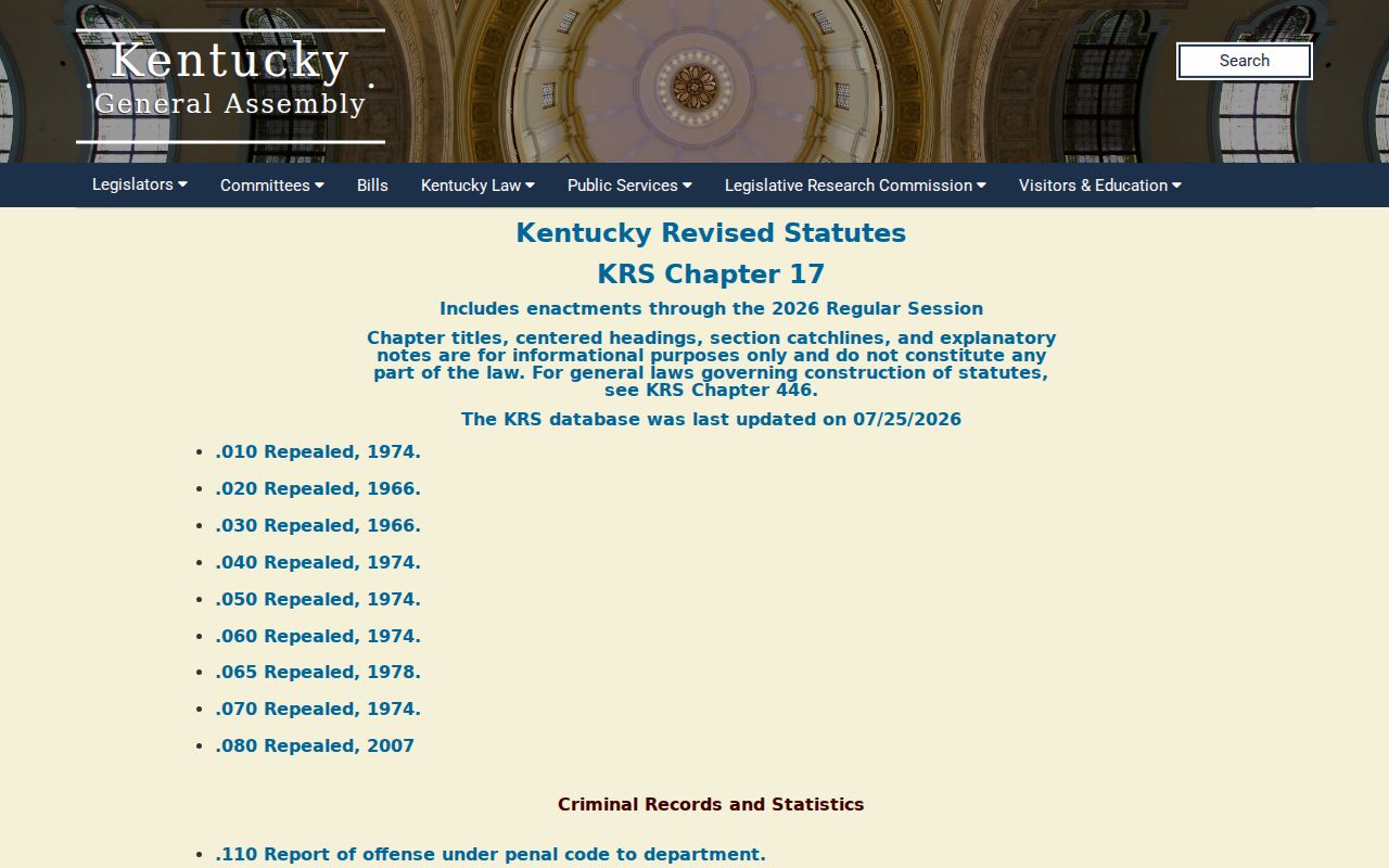 Kentucky statutes governing Webster County sex offender records