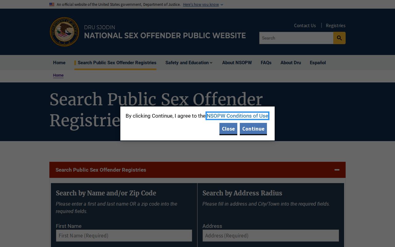 NSOPW registry directory used with a Webster County sex offender search