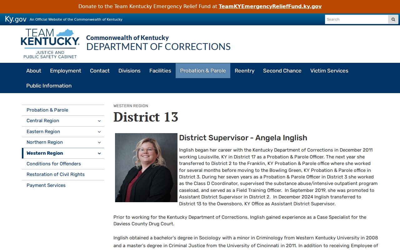 Webster County criminal record supervision through DOC District 13